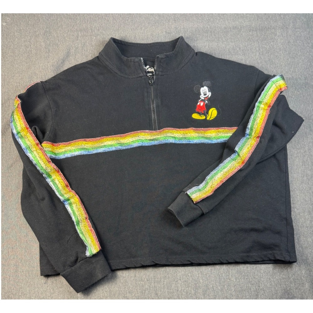 Disney Mickey Mouse Rainbow‎ Stripe Pullover Sweatshirt Black XL/XG (15-17)